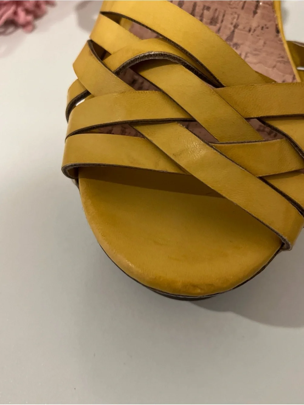 Guess Yellow Braided Platform Wedge Sandals